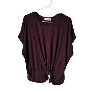 Skonhet Womens Burgundy Short Sleeve Front Knot Detail Crew Neck Tee Shirt M